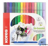 Filctoll készlet, kimosható, KORES 'K-beats', 15 különböző szín