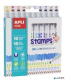 Filctoll készlet, nyomda, APLI Kids "Markers Duo Stamps", 10 különböző szín és minta
