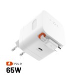 FIXED 2xUSB-C töltő visszahúzható kábellel, GaN PD 3.0 támogatással, 65W, fehér FIXCG65R-2C-WH