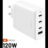 FIXED GaN Töltő adapter, 3× USB-C és USB kimenet, PD 3.0 120 W, fehér (FIXCG120-3C1A-WH)