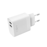 FIXED hálózati töltő, 2*USB-A kimenet, 17W + USB/USB-C kábel, fehér FIXC17N-2UC-WH