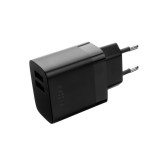 FIXED hálózati töltő, 2*USB-A kimenet, 17W + USB/USB-C kábel, fekete FIXC17N-2UC-BK