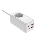 FIXED hálózati USB töltő, GaN III technológia, kimenetetk: 2 * USB-A QC3.0, 2 * USB-C PD3.0 65W , 1*220V, 1.5m kábel, fehér FIXCS65-1.5-WH