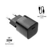 FIXED Mini hálózati töltőkészlet USB-C kimenettel és USB-C/Lightning kábellel 20W 1m, fekete PO_FIXC20M-CL-BK