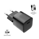 FIXED Mini USB-C Travel Charger 30W + USB-C/USB-C Cable, Fekete FIXC30M-CC-BK