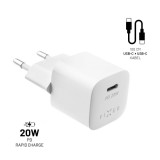 FIXED Mini utazó hálózati USB töltő 20W + USB-C/USB-C kábel, Fehér FIXC20M-CC-WH