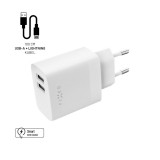 FIXED Ne2rk charger set w/ 2xUSB output and USB/Lightning Kábel 17W Smart Rapid Charge 1m Fehér, Töltő FIXC17N-2UL-WH