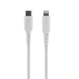 FIXED rövid szilikon töltő- és adatkábel, USB-C/Lightning csatlakozók, PD támogatás, 0,5 m, MFI, fehér FIXDLS-CL05-WH