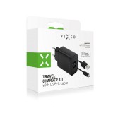 FIXED Set mains charger with 2xUSB output and USB/USB-C cable, 1 meter, 15W Smart Rapid Charge Fekete FIXC15-2UC-BK