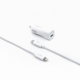FIXED set of car charger with USB-C output and USB-C/Lightning cable, PD support, 1 meter, MFI, 18W, Fehér FIXCC18-CL-WH