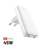FIXED Slim Traveller 2xUSB-C utazási töltő világadapter GaN 45W, fehér FIXCG45S-2CD-WH