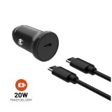 FIXED USB-C 12/24V-os autós töltő, 20W, PD3.0, 1 m USB-C kábellel, fekete FIXCC20N-CC-BK