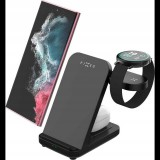 FIXED vezetéknélküli QI töltőállomás 3 eszköz egyidejű töltésére, Samsung Galaxy Watch-hoz is, fekete (FIXPOS-SA-BK)