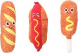 Flamingo Fofa Fast Food plüss kutyajáték - baguette, hot dog, csirkecomb 1 db