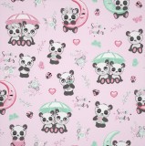 Flanel textil - méteráru - 160 cm / rózsaszín édes panda mintás
