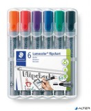 Flipchart marker készlet, 2 mm, kúpos, STAEDTLER "Lumocolor 356", 6 különböző szín