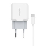 Foneng T210 USB Wall Charger 1x USB 25W, 2.1A + USB to USB-C Cable (White)