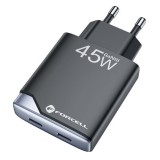 Forcell F-Energy GaN III B245202(1A1C) USB-C + USB-A töltő adapter, PD, QC4.0, 3A, 45W, fekete