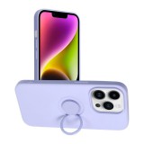 Forcell iPhone 14 Pro szilikon tok, hátlaptok, telefon tok, velúr belsővel, gyűrűvel, matt, lila, Silicone Ring