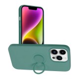 Forcell iPhone 14 Pro szilikon tok, hátlaptok, telefon tok, velúr belsővel, gyűrűvel, matt, zöld, Silicone Ring