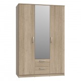FORTE Nikol 3 ajtós, 2 fiókos tükrös ruhásszekrény (NIKS82-D30F) - sonoma tölgy