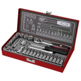 FORTUM 4700003 dugókulcs és bitdugófej klt. 1/4", 31db, 61CrV5; mattkróm FORTUM