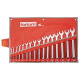 FORTUM 4730201 csillag-villás kulcs klt. 16db, 6-24mm 61CrV5, mattkróm, vászon tok
