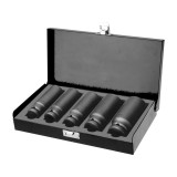 FORTUM gépi (impakt) dugófej készlet 1/2",5db, 17-19-21-24-27mm×79mm ; feketített, műanyag tartóban