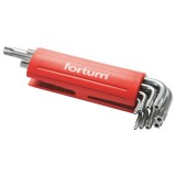 Fortum lyukas torx kulcs klt., hosszú, 9db, T10-50, S2, T10-T15-T20-T25-T27-T30-T40-T45-T50, műanyag markolat FORTUM