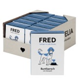 Fred & Felia FRED párolt tarkasügér menü amaránttal – teljes értékű nedves eledel felnőtt kutyáknak, 10 x 390 g
