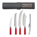 Friedr. Dick DICK Red Spirit késkészlet, 4 késsel, csipesszel, bőr késtartó táskában