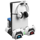 FroggieX PlayStation 5 hűtő és töltő állvány, 2 kontroller töltés, ventilátoros hűtés, fehér - FX-P5-C4-W