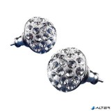 Fülbevaló, félgömb, natúr fehér SWAROVSKI® kristállyal, 10mm, ART CRYSTELLA®