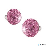Fülbevaló, félgömb, rózsaszín, SWAROVSKI® kristállyal, 10mm, ART CRYSTELLA®