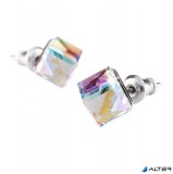 Fülbevaló, kocka, színjátszós opál SWAROVSKI® kristállyal, 6mm, ART CRYSTELLA®