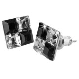 Fülbevaló, négyzet, fekete-fehér SWAROVSKI&reg; kristállyal, 8 mm, ART CRYSTELLA&reg; (RSWF047)