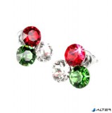 Fülbevaló, piros-fehér-zöld SWAROVSKI® kristállyal, 11mm, ART CRYSTELLA®
