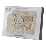 Gamberritos plüss takaró 110x140cm maci és nyuszi - rózsaszín