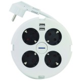GAO 0015428109 "PowerDisc" Asztali elosztó, 4-es, kapcsolós, 1,4m, 2db USB-vel