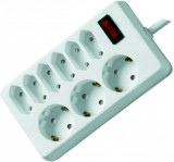 GAO 00250101 Asztali elosztó 6 Euro+3 f dugalj, kapcs.1,4m, fehér