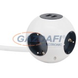 GAO 5997H Asztali elosztó "Power Globe" 4-es, 1.4m, 2db USB-vel, fehér-fekete; 250V, 16A, 1.4m H05VV-F 3x1.5mm², IP20, max:3500W