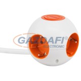 GAO 5998H Asztali elosztó "Power Globe" 4-es kapcsolóval, 1.4m, fehér-narancs; 250V, 16A, 1.4m H05VV-F 3x1.5mm², IP20, max:3500W