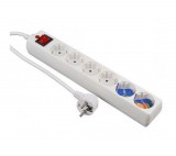 GAO Asztali elosztó 6-os kapcsolóval, 1.4m, fehér, túlfesz.véd.; 250V, 16A, 1.4m, H05VV-F 3x1.5 mm², IP20