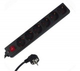 GAO Asztali elosztó 6-os kapcsolóval, 1.4m, fekete, túlfesz.véd.; 250V, 16A, 1.4m, H05VV-F 3x1.5 mm², IP20