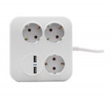 GAO Asztali elosztó "PowerQuad" 3-as, 1.4m, 2db USB-vel, fehér