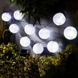 GARDEN OF EDEN Fehér szolár lampion fényfüzér, 10 darab lampionnal, hidegfehér LED világítással, hossza 3,7 méter