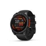 Garmin Fenix 8, 3,56 cm (1.4"), Amoled, 47 mm, WiFi + Bluetooth, Palaszürke, Okosóra, Fekete szilikon szíjjal