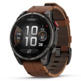 Garmin Fenix 8 Pro AMOLED 47mm Sapphire karbonszürke DLC Titanium barna bőr- és fekete/szürke szilikon szíj