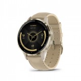 Garmin Venu 3S French Grey-Cream Gold with Leather and Silicone Strap 010-02785-55