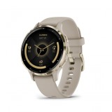 Garmin Venu 3S Soft Gold Stainless Steel Bezel with French Gray Case and Silicone Band 010-02785-02